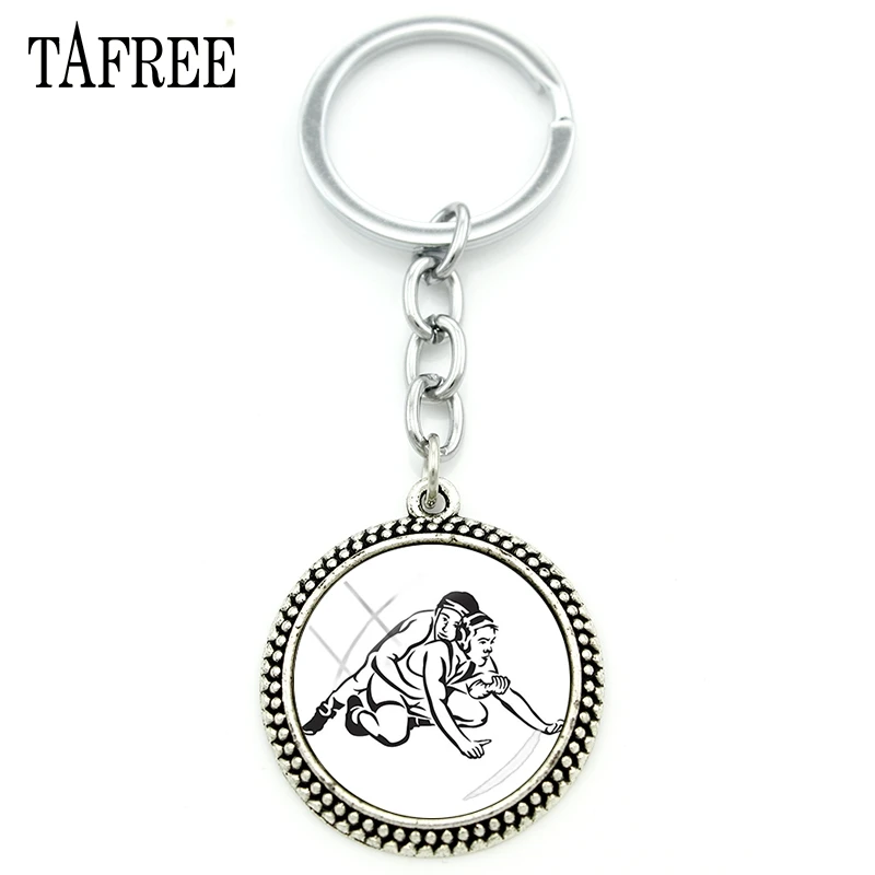 TAFREE изысканный борьба круглый цепочка для ключей с живописным узором Стекло