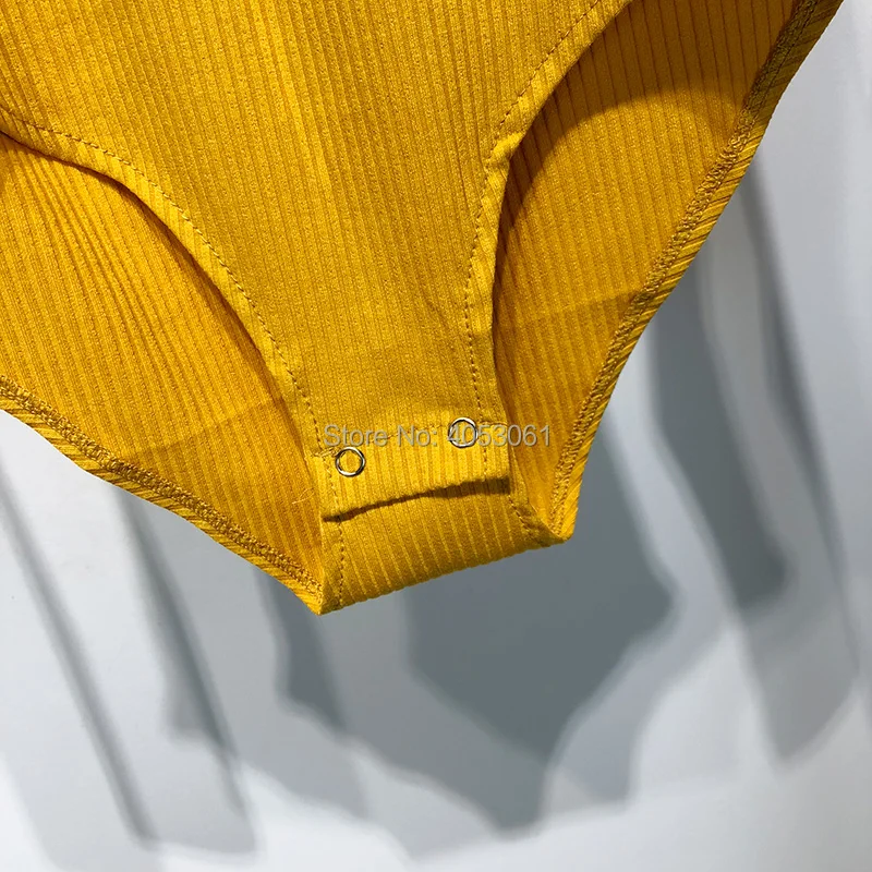 Осень Для женщин Эластичный Slim Fit V шеи боди с вырезом на пуговицах-осень пикантные женские желтый/черный/ белый Обтягивающий комбинезон