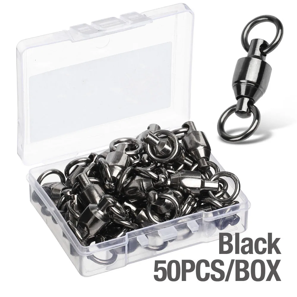 DONQL 10/20/50/pcs/lot Bearing Heavy Duty Fishing Lures Connector Rolling Swivels Stainless Steel Solid Rings Connector 0#- 8 - Цвет: 50 pcs black