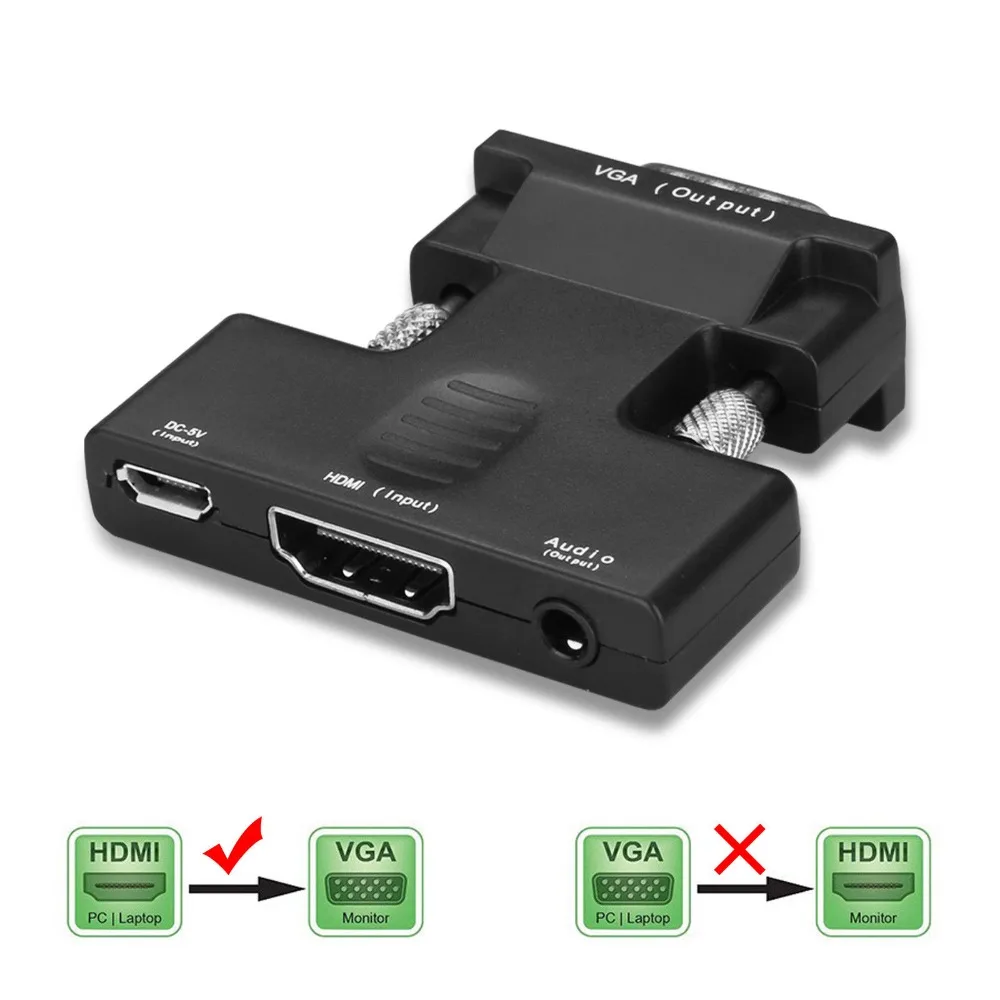 HDMI الإناث إلى VGA ذكر محول محول 1080 P ستيريو إخراج الصوت USB الطاقة للكمبيوتر محمول التلفزيون العارض HDMI الإناث إلى VGA ذكر محول محول 1080 P ستيريو إخراج الصوت USB الطاقة للكمبيوتر محمول التلفزيون العارض