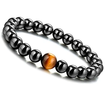 

Genuine Magnetic Hematite Stone Carved Tiger Eye Jasper Natural Energy Healing Balance Round Beads Gem Stretch