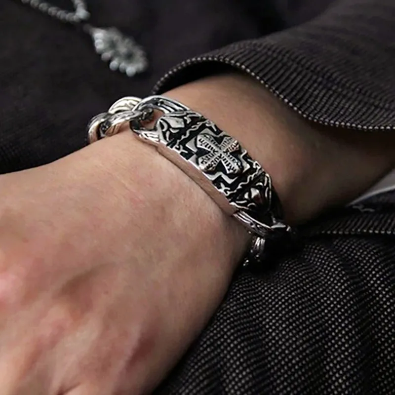 

Ancient Silver Punk Cross Charms Bracelets For Men Women Stainless Steel Chain Totem Vintage Bracelet Bangles Jewelry Pulseira