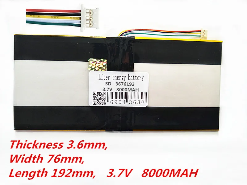 

5 thread Tablet PC battery capacity 3676192 3.7V 8000MAH Universal Li-ion battery for tablet pc 9 inch 10 inch 11inch