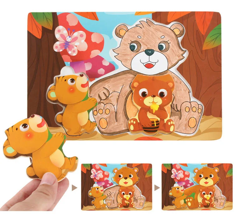 Montessori Educational Wooden Toys for Children Early Learning Puzzles Kids Intelligence Animal Shapes Matching and Drawing