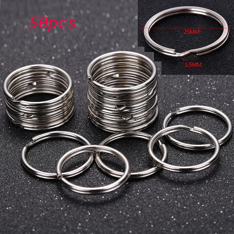 

50PCS 25mm DIY Stainless Steel Silver Keychain Split Key Ring Loop Hoop Key Chain