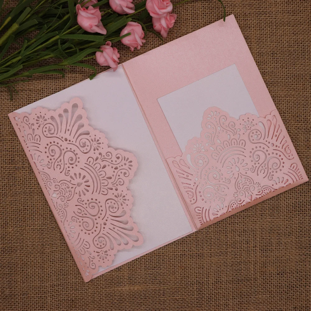  40pcs/pack Glitter Wedding Invitation Card Cover Shinny Pearl Paper Carved Invitations Birthday Bap - 33025337773