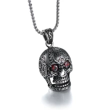 

Fashion Darkness Black Skull Pendant Necklaces Red Crystal Gem Eye Devil Skull Necklaces Rock Punk Stainless Steel Men Necklaces