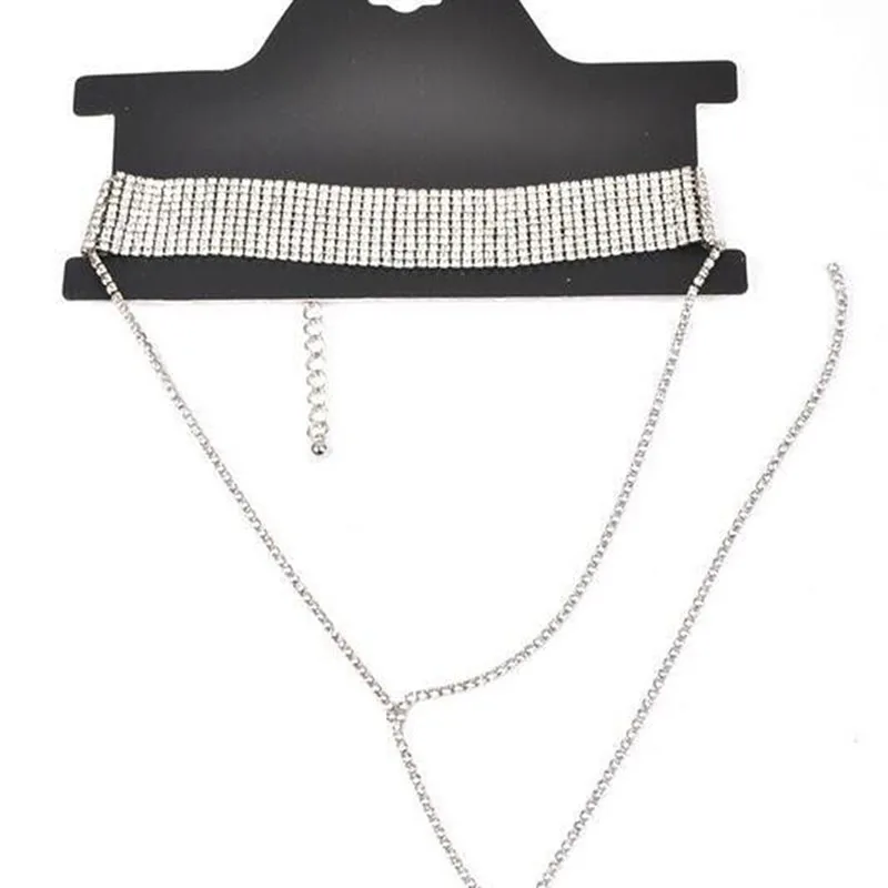 Женское Ожерелье с кристаллами длинное Золотое|long necklace|gold chockernecklace chocker |