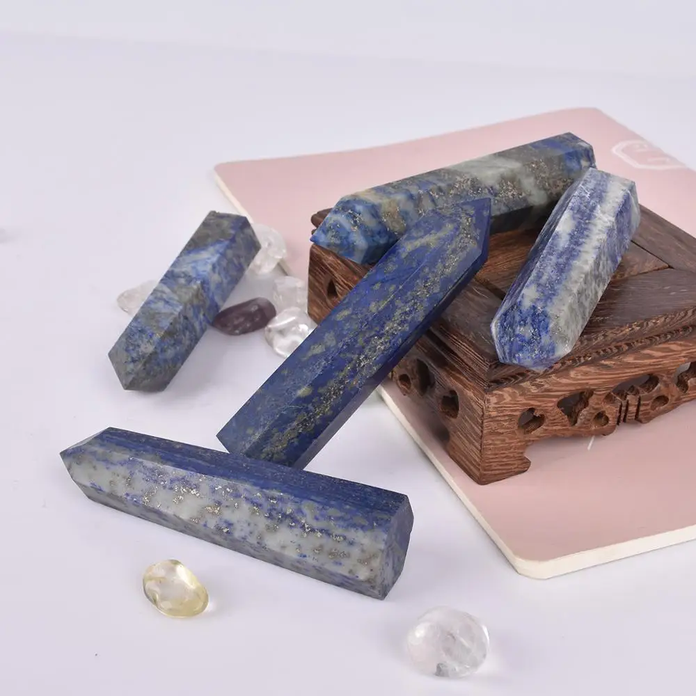

Wholesale Natural Quartz Crystal Lapis Lazuli Crystal Pillar Hexagonal Prism Point Wand Quartz Stone Home Decorative Gift
