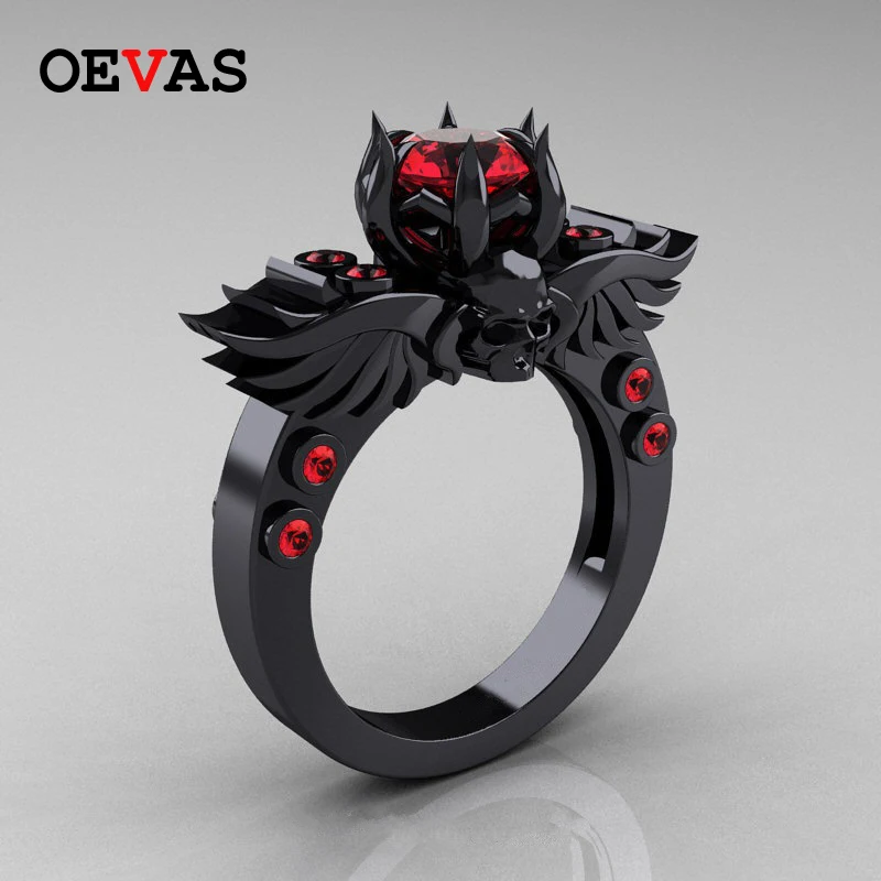

Punk style Skull Wings lotus flower finger rings for women hot jewelry Gold color Red CZ Black color Blue Red Green Zircon ring
