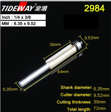 Tideway 1/" 1/2" хвостовик заподлицо фрезы для дерева обрезные фрезы с подшипник, деревообрабатывающий инструмент Концевая фреза - Длина режущей кромки: 2984