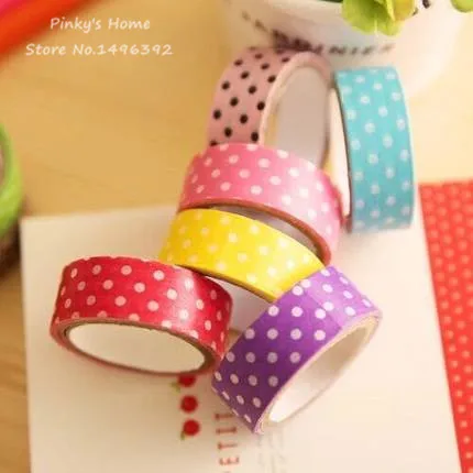 

5PCS Candy Color Polka Dots Masking Tape Washi Packing Adhesive Tape Stationery Decorative Cute Sticker Decorative Paper Tape