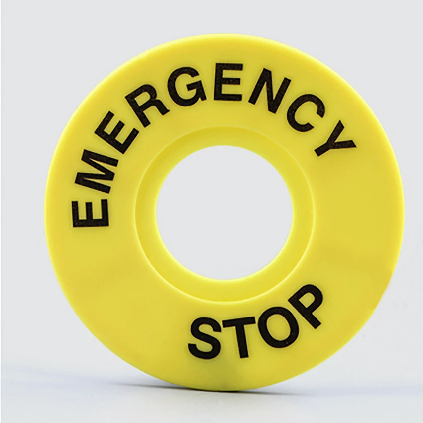 

5pcs/lot ABS Emergency Stop Button Switch Alarm Ring Yellow Sign Button Box Warning STOP Outer Dia 60mm Opening 22mm