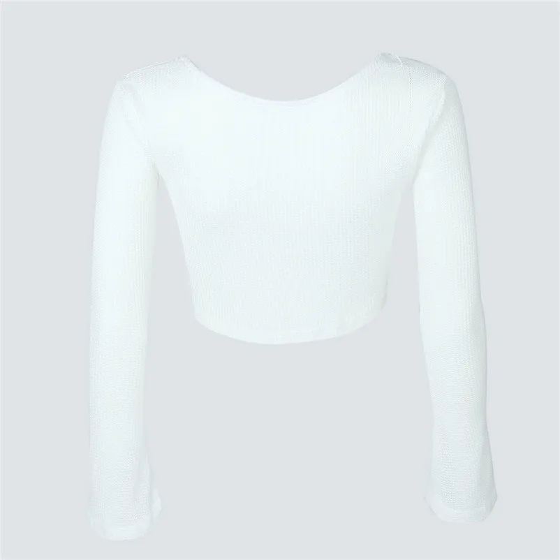 HOT sell sweaters fashion 2018 women White V-neck Long Sleeve Knitting Crop Top Knitwear Blouse Sweater Tops invierno A28#N (9)