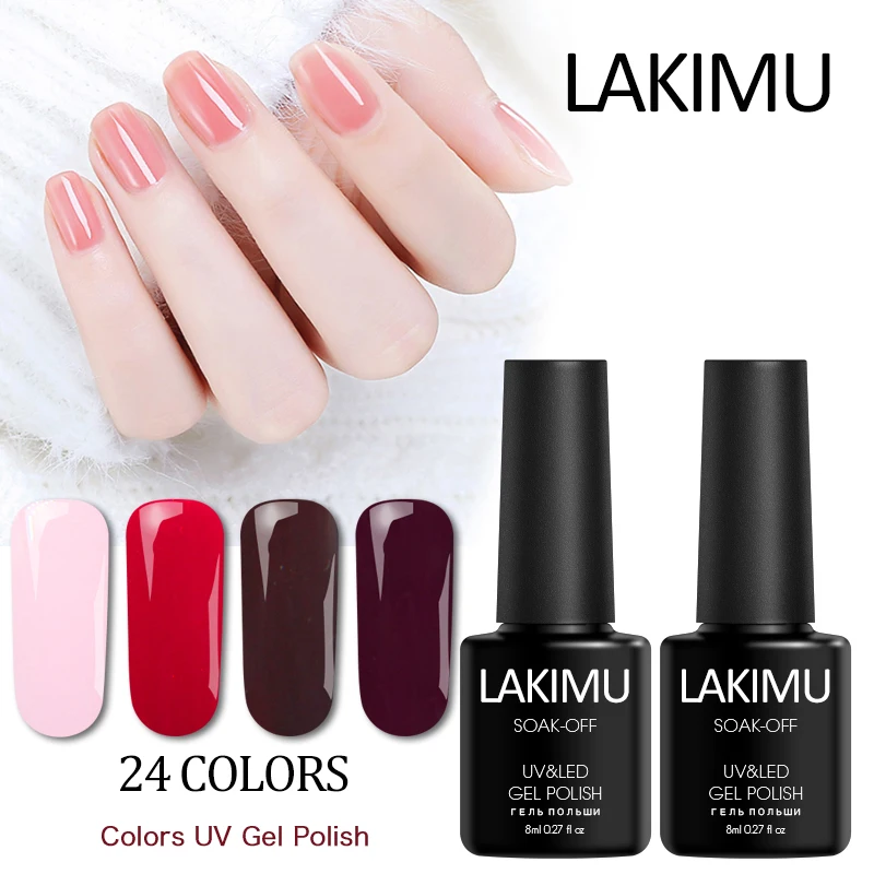 

LAKIMU UV Gel Nail Polish 24 Colors Semi-permanent Primer Soak Off Manicure for Nails Pure Color Nail Art Hybrid Gel Varnish