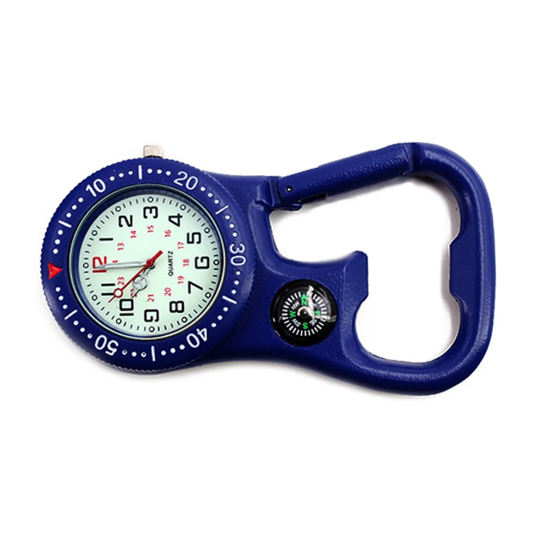 Shellhard 1pc Clip-On Carabiner Luminous Face Backpacker FOB Watch With Compass Bottle Opener Mountaineering Sports equipment