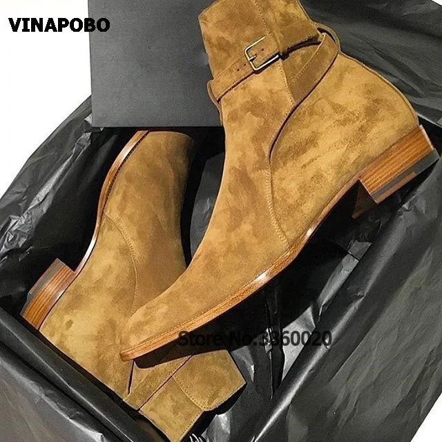 Cena Man chelsea boots kowbojskie skórzane klamry botki trend w modzie na niskim obcasie buty na imprezę zamszowe buty męskie botki