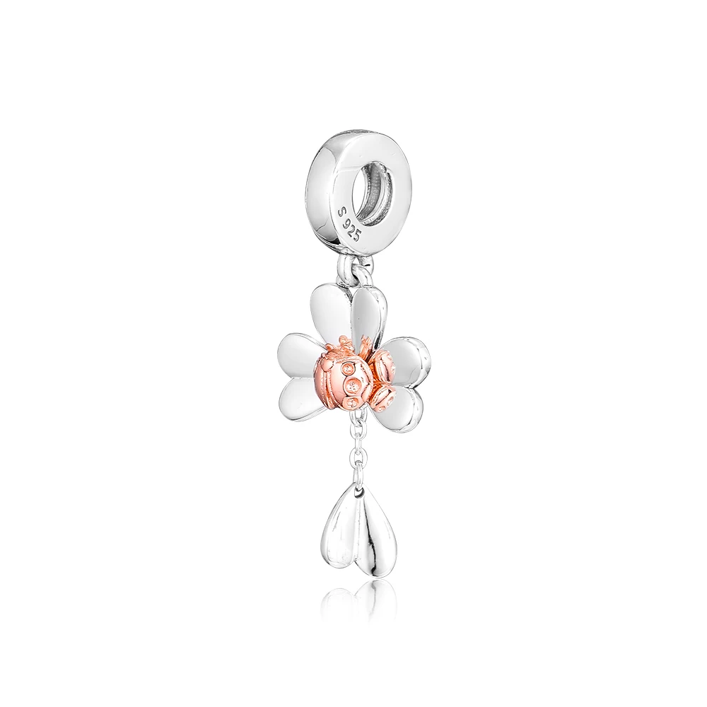 

CKK Silver 925 Jewelry Rose Clover & Ladybird Hanging Charm Beads Fits Original Bracelet Sterling Silver Making
