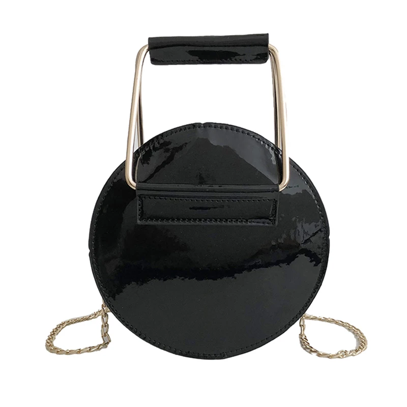 

Circular Glossy PU Leather Retro Metal Ring Handbag Small Round Women Shoulder Mini Bag