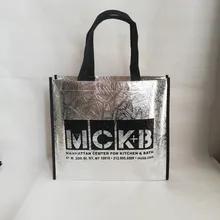 Стиль 500 шт/партия сумка с логотипом по индивидуальному заказу многоразовая Нетканая ламинированная хозяйственная сумка-тоут металлическая Блестящая серебряная ткань фабричного производства для ткани