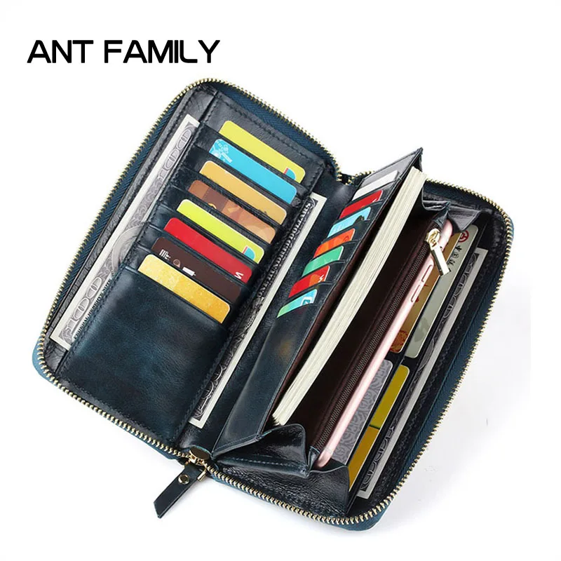

Fashion Vintage Genuine Leather Women Wallets Long Zipper Wallet New Big Capacity Clutch Card Holder Wallet Ladies Purse Portfel