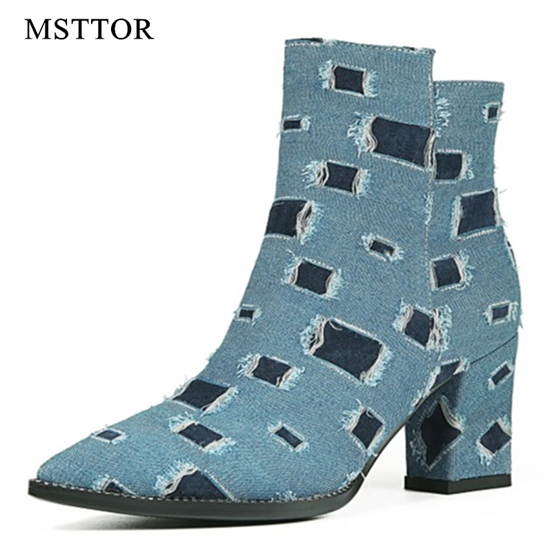 

MSSTOR Mixed Colors High Heels Boots Plus Size Sexy Elegant Party Winter Women Boots 2018 Platform Thick Heels Women Ankle Boots