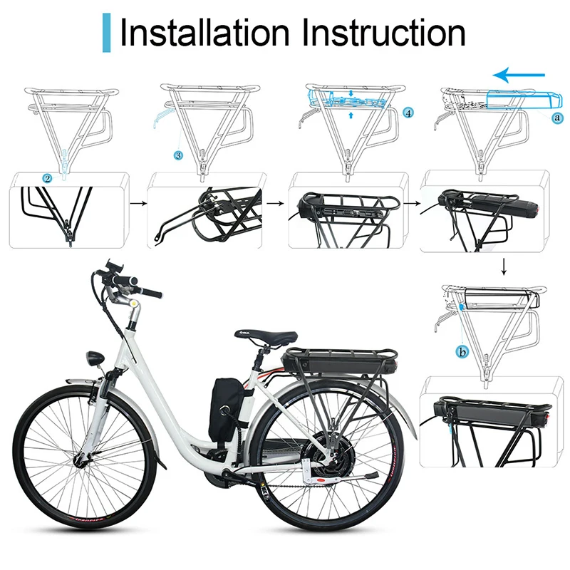 Cheap Rear Rack Electric Bike Batteries 36v 13ah Ebike Lithium ion Battery with Samsung Cell for 36V 500W 350W Motor 2