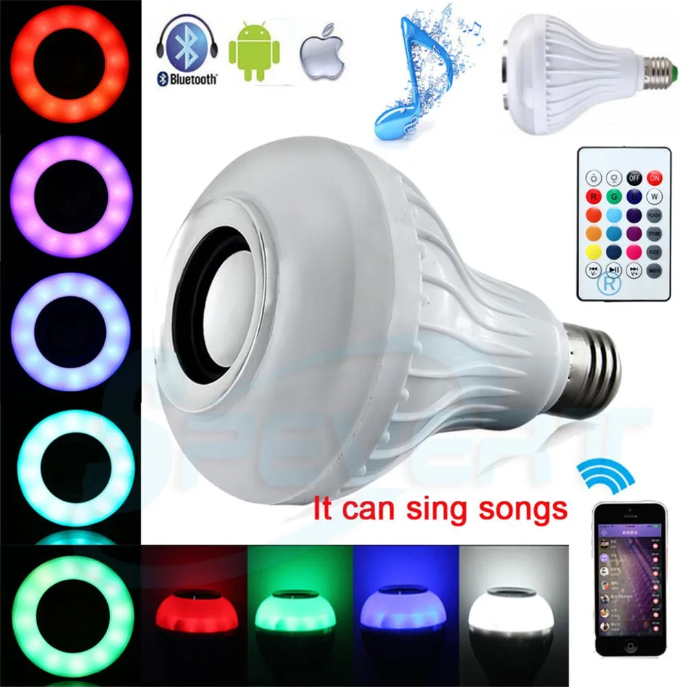 

12W LED Wireless Bluetooth Music Light Bulb RGB 110V-240V E27 Lamp Bulit-in Audio Speaker Colorful with Remote Control