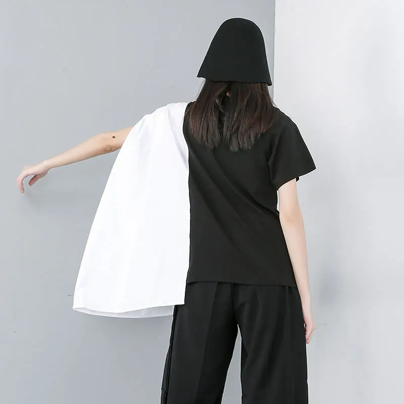 XITAO الأسود ضرب اللون غير النظامية T قميص البلوز كم Batwing الرباط المحملة ملابس الصيف للنساء 2019 جديد فضفاض XJ1669 XITAO الأسود ضرب اللون غير النظامية T قميص البلوز كم Batwing الرباط المحملة ملابس الصيف للنساء 2019 جديد فضفاض XJ1669