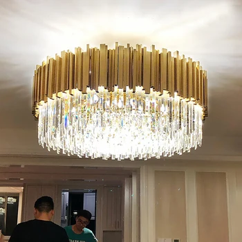 

Modern gold round chandelier lighting crystal led stainless steel chandeliers for living room bedroom light fixture indoor light