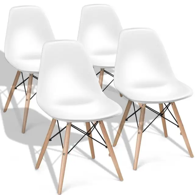 4pcs Mid Century Modern Dining Chair With Wood Leg White Black 4pcs Mid Century Modern Dining Chair