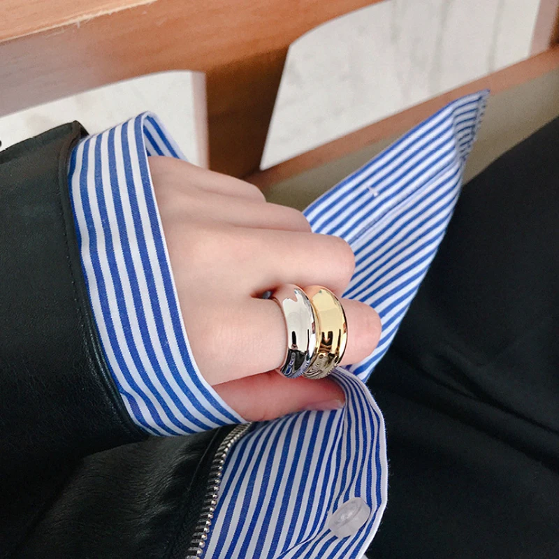 F.I.N.S подлинные 925 пробы серебряные кольца вогнутые выпуклые изогнутые поверхности широкие регулируемые кольца на палец Золотое серебро 925 ювелирные изделия