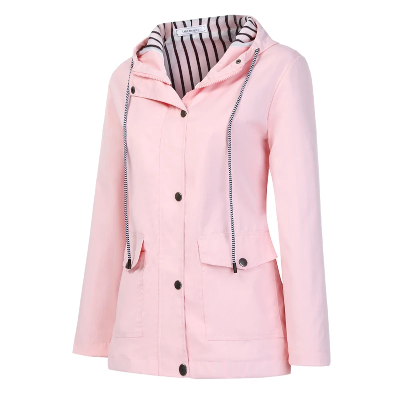 Women Jacket Fashion Cloth Casual Coat Solid Rain Jacket Outdoor Plus Waterproof Hooded Raincoat Windproof Outwear #FS#4OT25 (9)