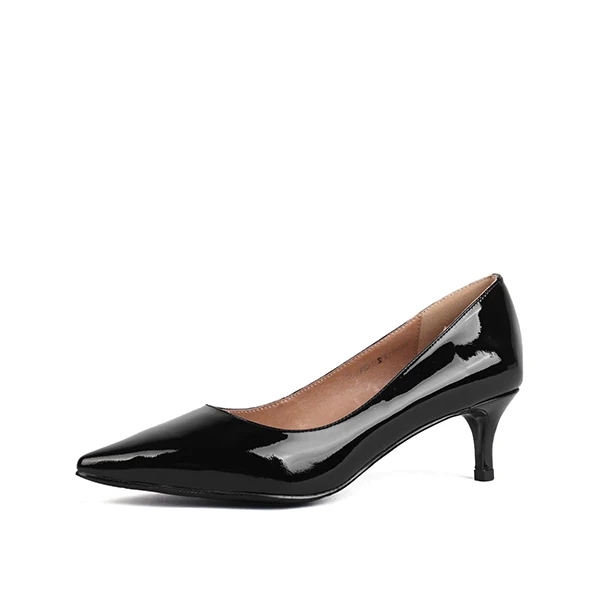 SOPHITINA Sexy Pointed Toe Women Pumps Genuine Leather 5 cm High Heel Slip-On Shoes Basic Handmade Thin Heel Ladies Pumps SC169 - Color: patent leather black