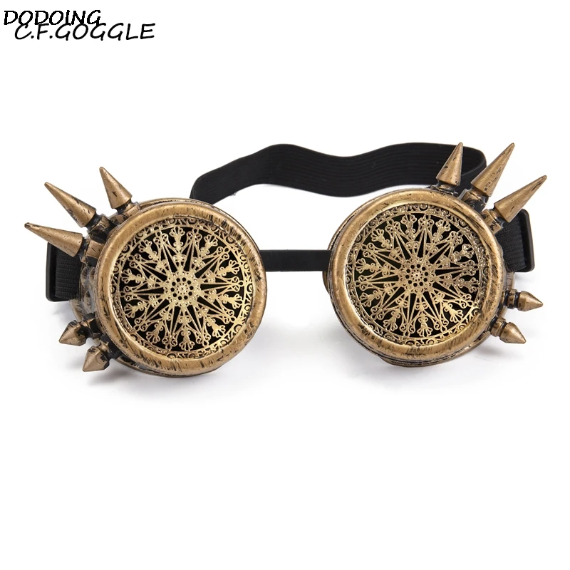 C.F.GOGGLE Men and Women Welding Steampunk Cyber Retro Gothic Style Rivet Round Frame Sun Glasses Cosplay Party for Halloween
