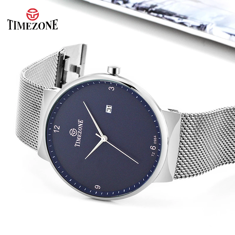 

TIMEZONE Ultra thin Men Watches Brand Luxury Quartz Business Watch Steel Mesh Strap Waterproof Scratch-resistant Men Watch Clock
