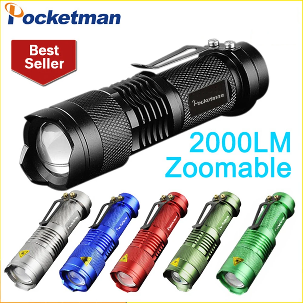 

2000LM LED Tactical Flashlight Q5 Torche Lampe Powerful Flashlight LED Laterna 3 Modes Zoomable Torch 1*AA/1*14500 ZK92
