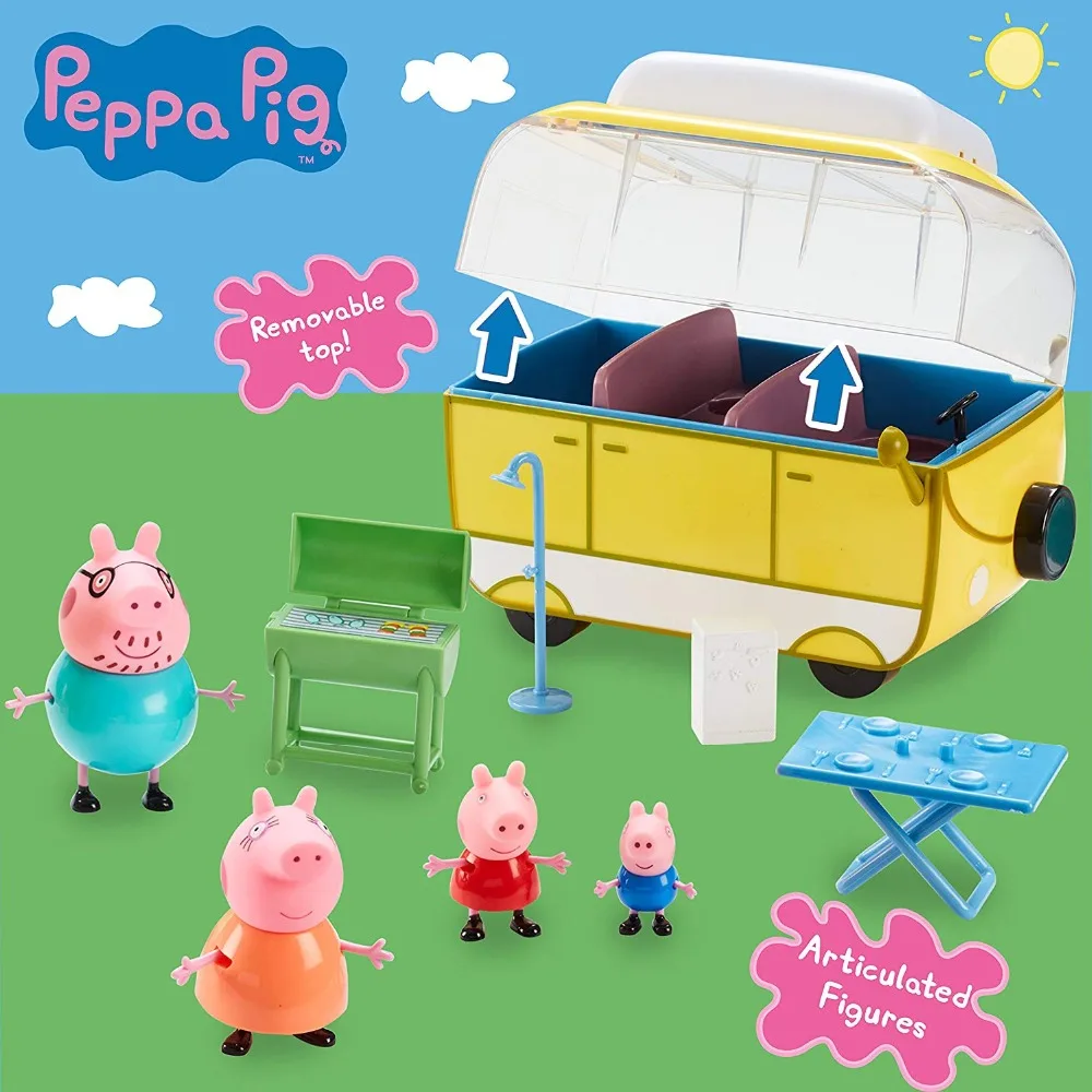 

Original box - Genuine Peppa Pig Deluxe campervan set includes 4 figures and accessories for fantastic fun Official product