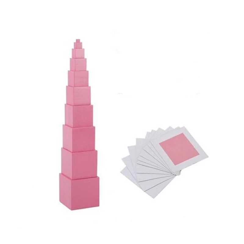 Розовая башня с карточками материалы по системе Монтессори креативный датчик Детский обучающий игрушка для дошкольников Обучающие