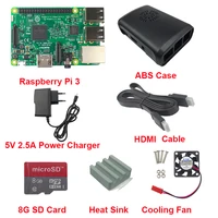 Raspberry Pi 3 Model B Board + 5V2.5A Power Charger +ABS Case +Heat Sink +Cooling Fan+HDMI Male to Male Cable For Raspberry Pi 3