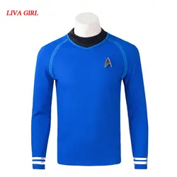 Star Trek в темноте капитан Кирк трикотажные рубашки форма для Для мужчин Хэллоуин Новый Дизайн рубашка с круглым вырезом синие свободные