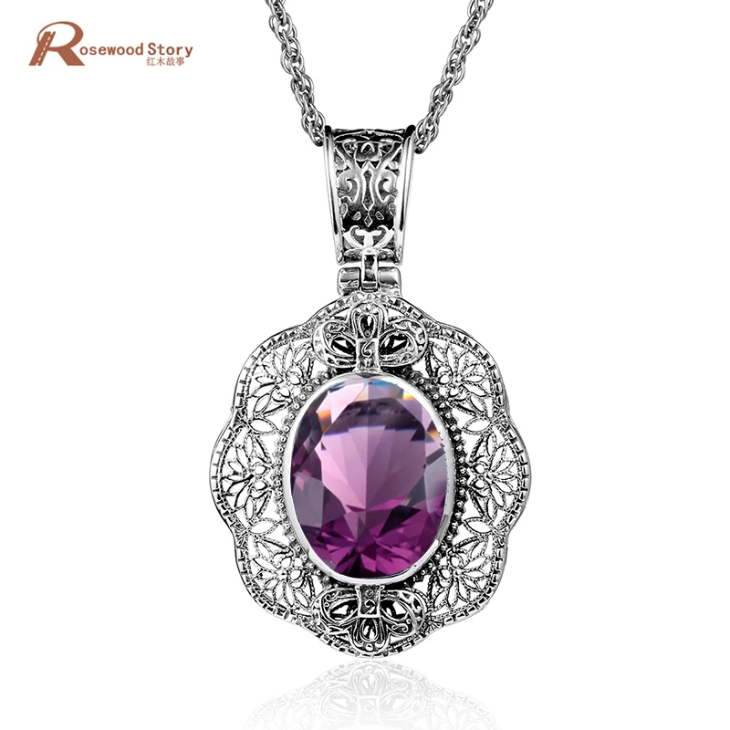 925 Sterling Silver Pendants Vintage Handmade Charm Women Evening Party Pendant Created Peridot Sapphire Ruby Topaz CZ Jewelry