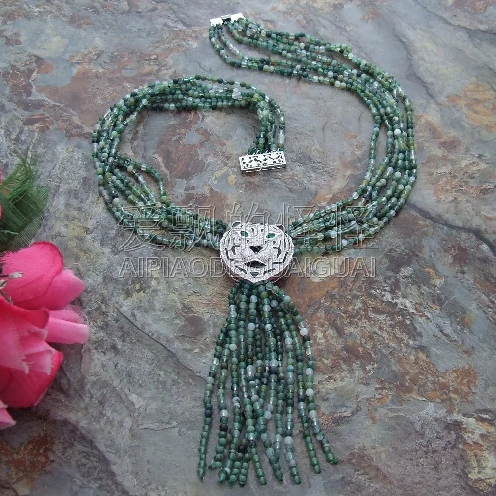 

Women's 20" 6 Strands 4MM Necklace Tiger CZ Pendant