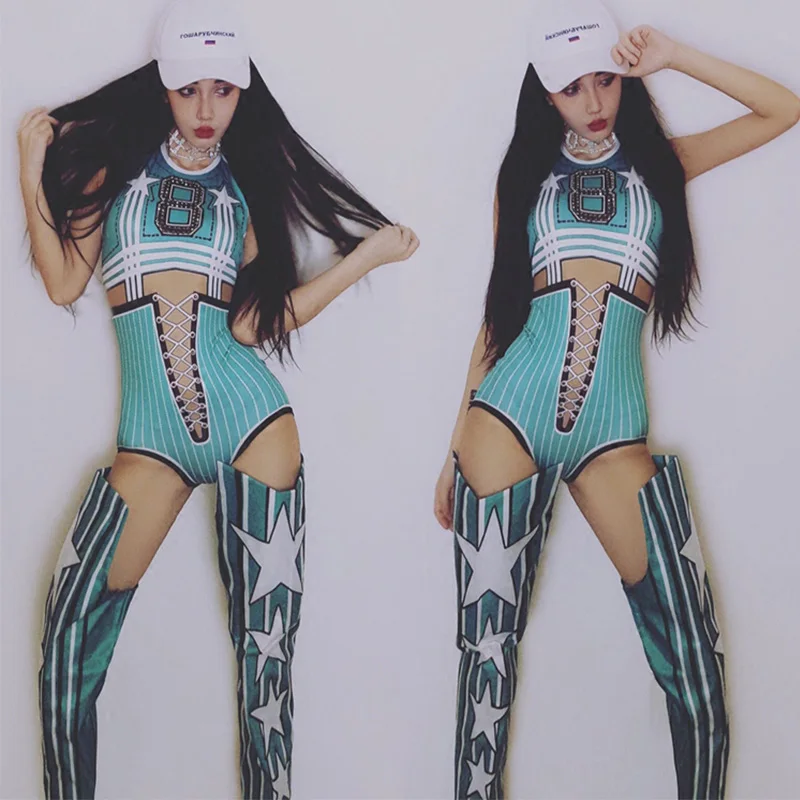 ازياء المسرح ل المطربين الأزياء طباعة بذلة المشجع زي ملهى ليلي Dj عيد المرأة الزي الهذيان الملابس DNV10705