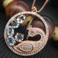 Ожерелье Топаз Подвеска Павлин Стиль Природный Голубой топаз 925 серебро 0.6ct* 5 шт драгоценный камень# TF18072506