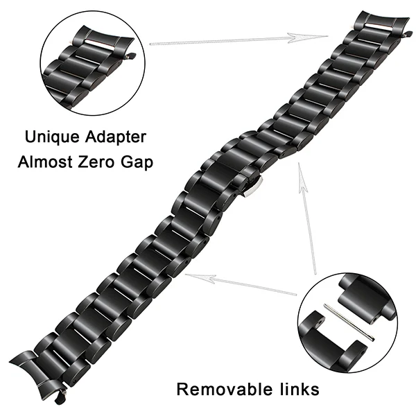 Ремешок для часов из нержавеющей стали+ металлические зажимы+ инструмент для samsung gear S3 Classic Frontier Watch Band Бабочка Пряжка ремень ремешок на запястье - Цвет ремешка: Black 3P