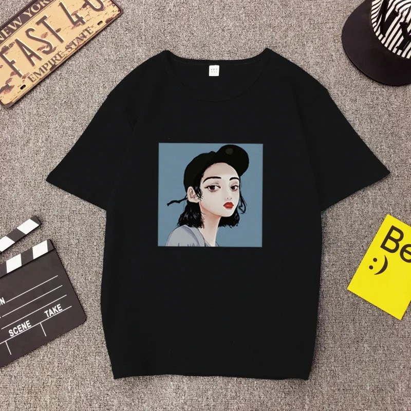 

Hot Trend Printing ulzzang Female Leisure loose base large size thin section T shirt women's short-sleeved Wild WNVTX21