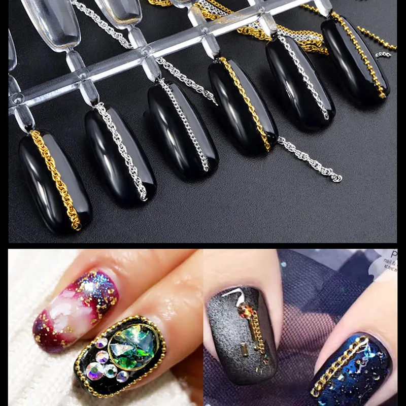 50 см золотые серебряные металлические цепочки для украшения ногтей 3D Сплав шпильки DIY украшения QRD88