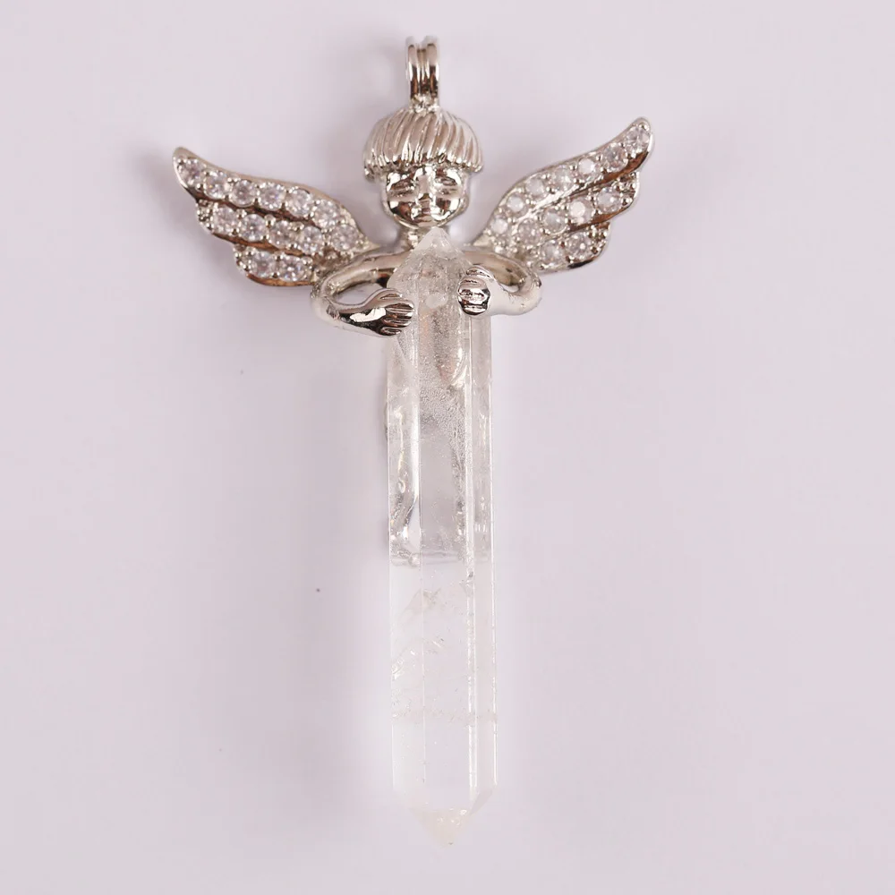 Clear Crystal Stone Bead Pendant Lucky Angel Jewelry For Woman Gift S3018-in Pendants from 