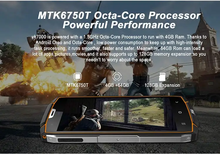 VKWORLD VK7000 4GB RAM 64GB ROM MTK6750T 1.5GHz Octa Core 5.2 Inch Incell Corning Gorilla Glass 5 HD Screen IP68 Waterproof Dual Camera Android 8.0 4G LTE Smartphone